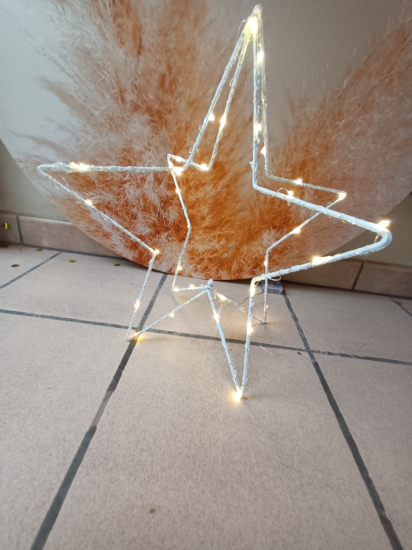 Witte uitvouwbare kerstster met led lichtjes - Op batterijen - Hoogte 21 cm