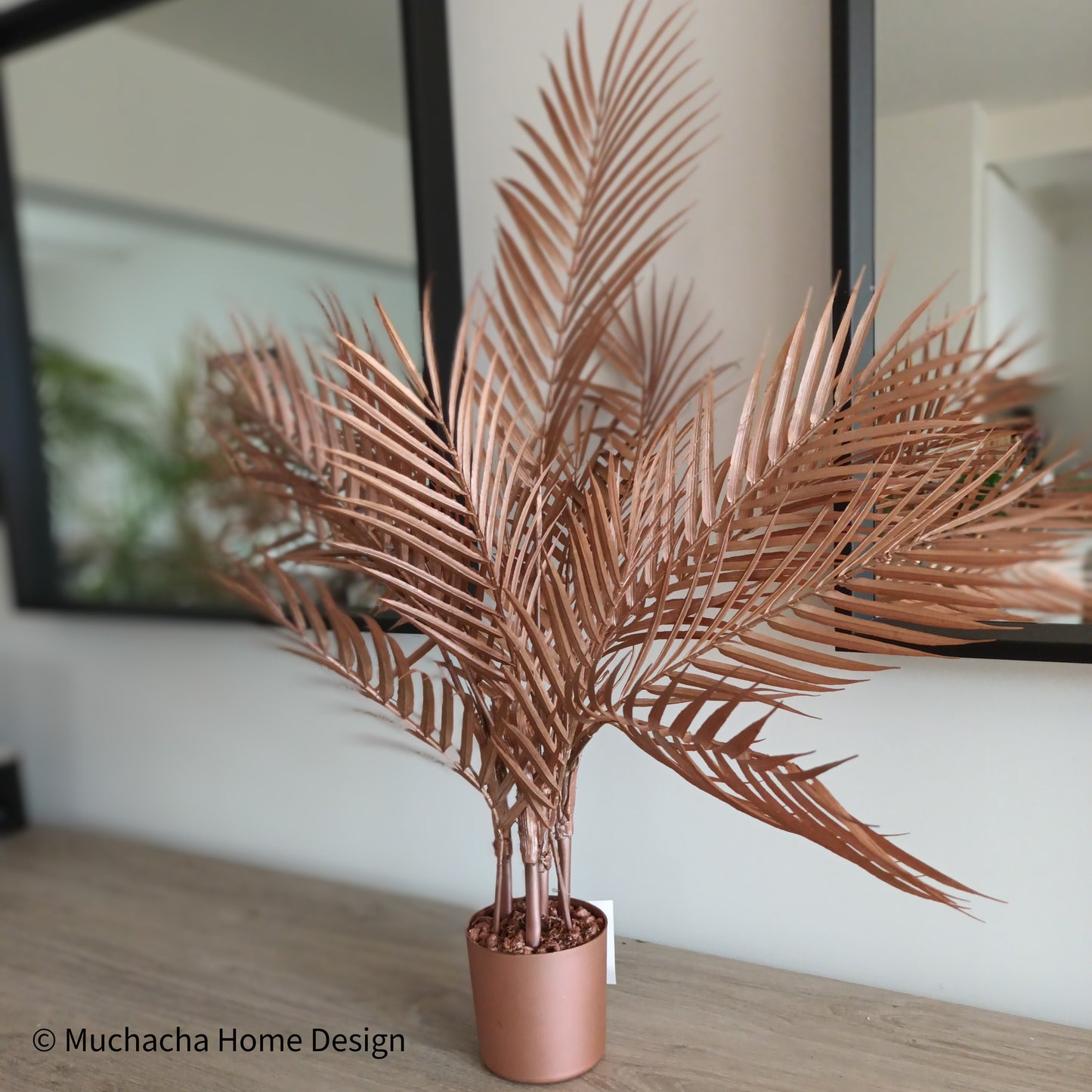 Groene metallic pot H21cm met luxueuze bronzen kunstplant