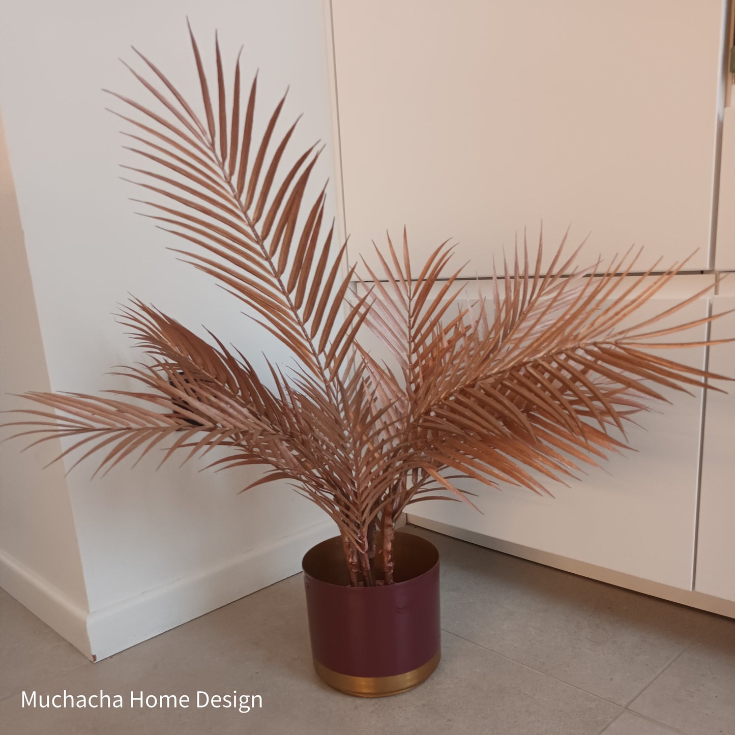 Ijzeren bloempot bordeaux & goud - luxueuze bronzen kunstplant