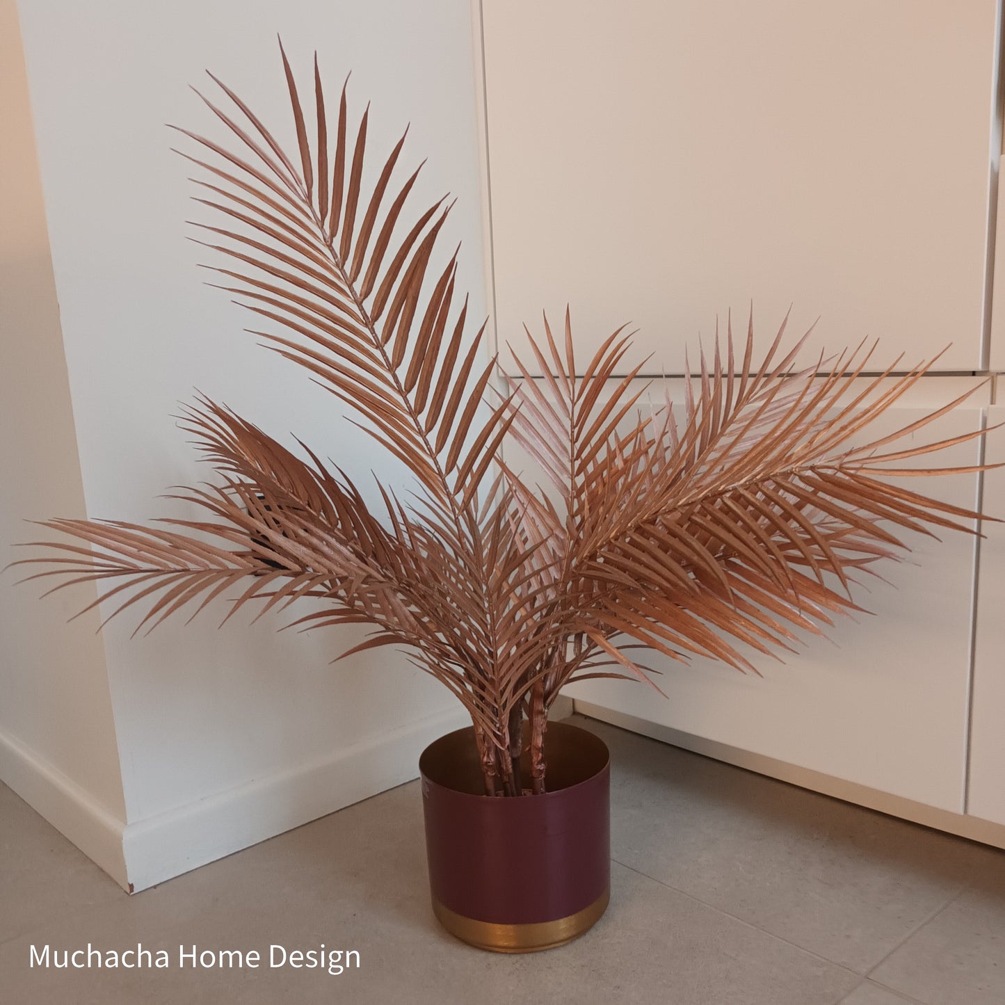 Ijzeren bloempot bordeaux & goud - luxueuze bronzen kunstplant