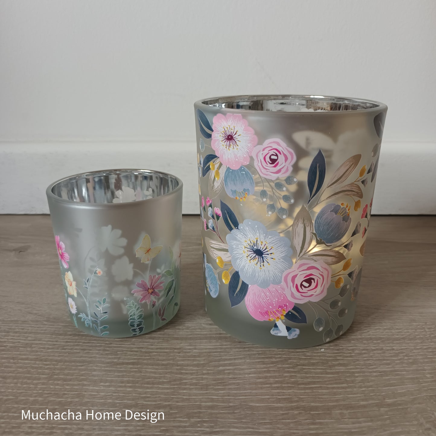 Glazen kaarsenhouder met bloemen M