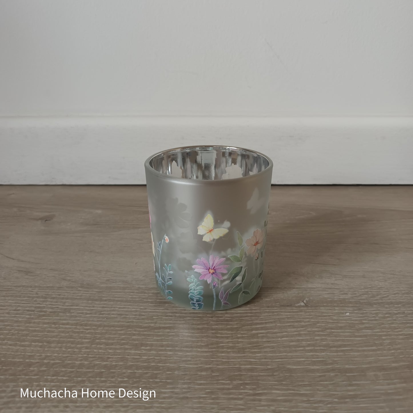 Glazen kaarsenhouder met bloemen M