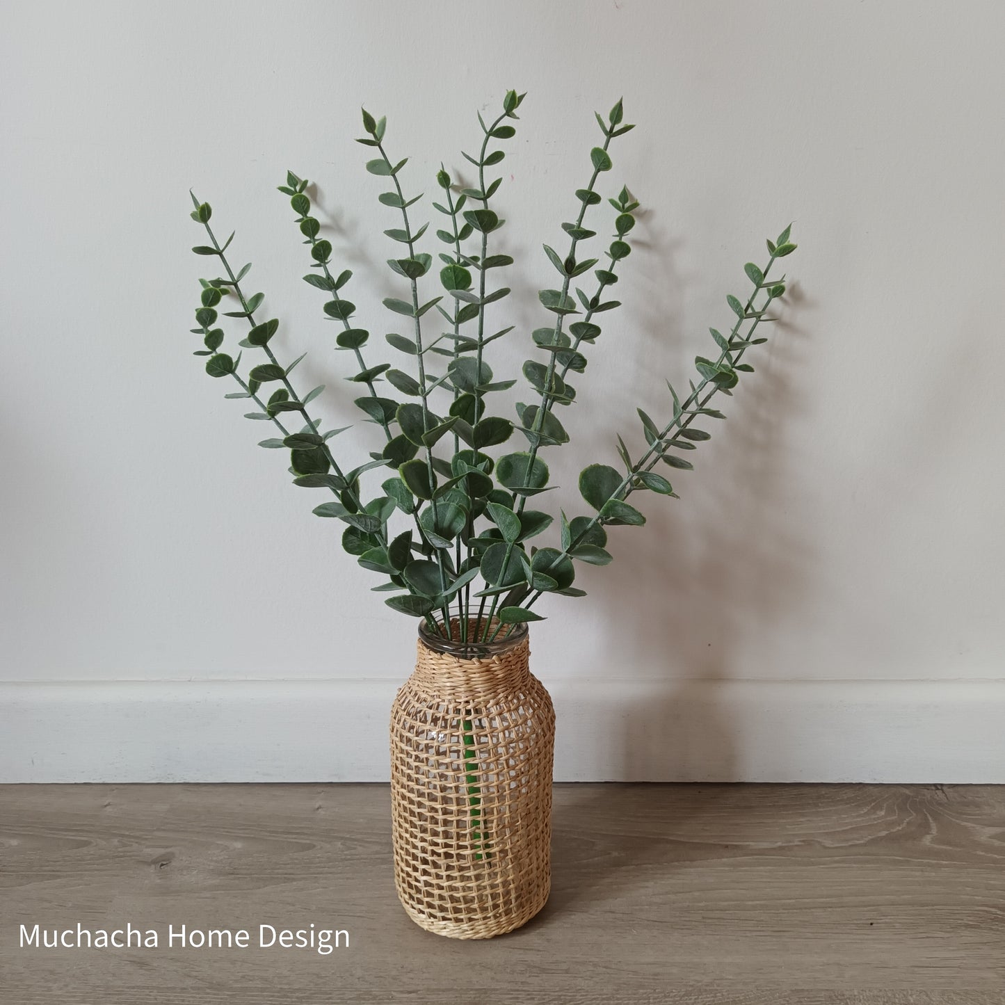 Vaas boho glas met rotan hoes - 15cm