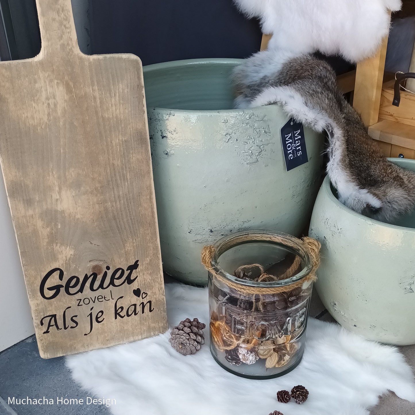 Tapasplank - Geniet!- Met tekst - 50 cm - Borrelplank - Extra groot - Gepersonaliseerd