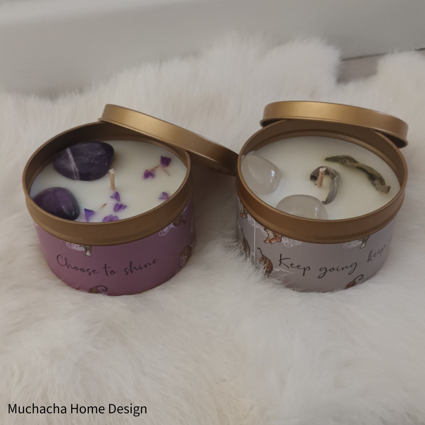 Geurkaars - Kristallen - White Blossem tea - Keep going keep growing - Muchacha Home Design - Interieuraccessoires - Dendermonde