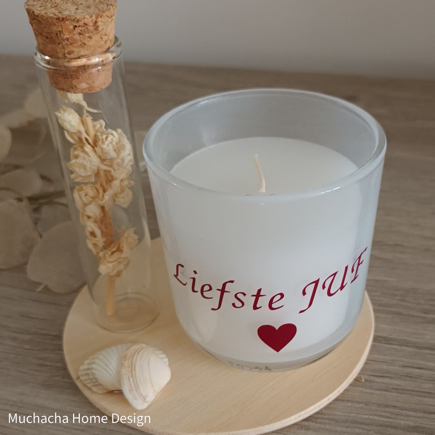 Geurkaars met droogbloemen - Liefste juf - Gepersonaliseerd