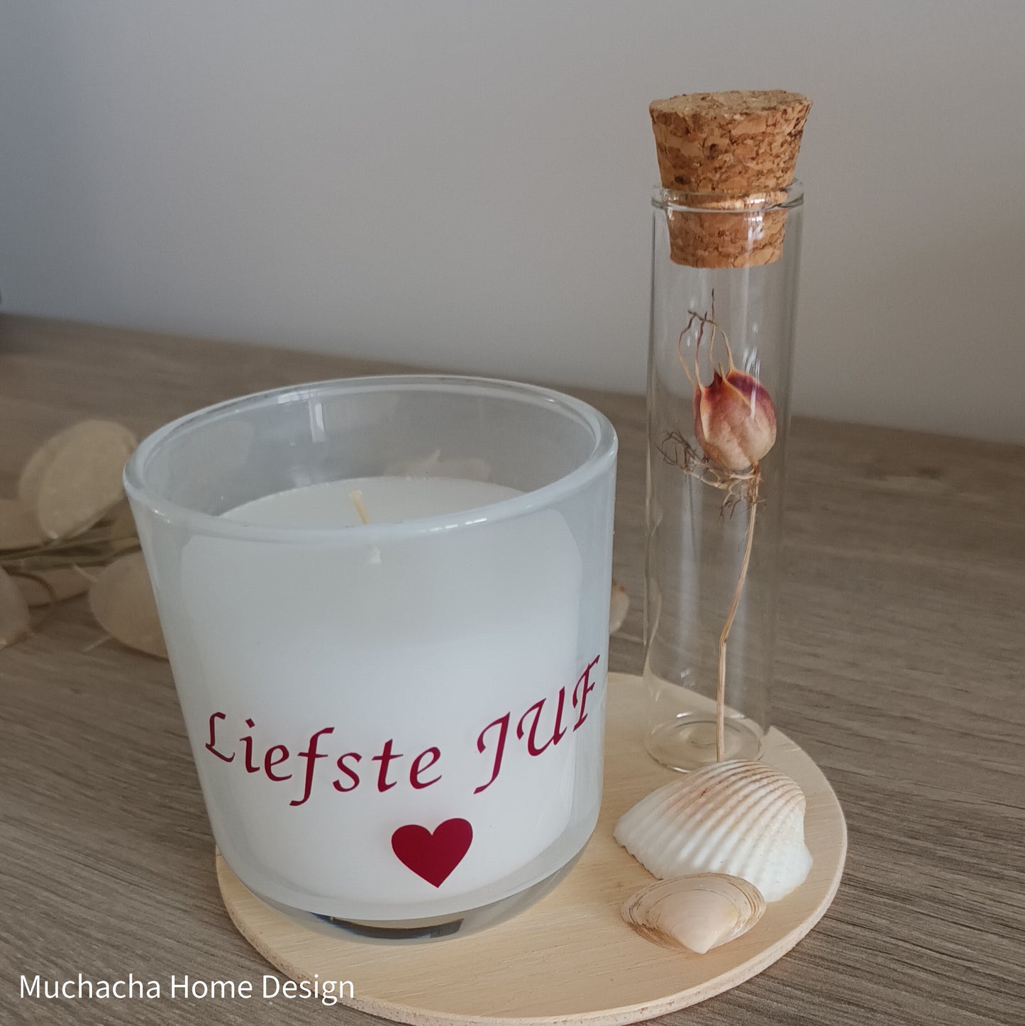 Geurkaars met droogbloemen - Liefste juf - Gepersonaliseerd