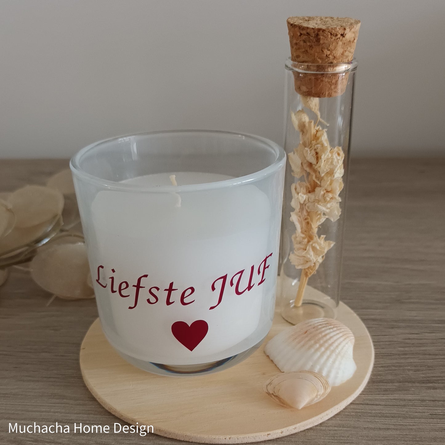 Geurkaars met droogbloemen - Liefste juf - Gepersonaliseerd