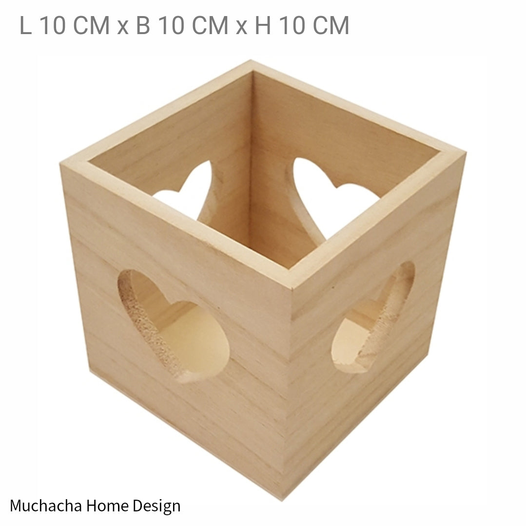 Theelichthouder - Hout - Hartjes