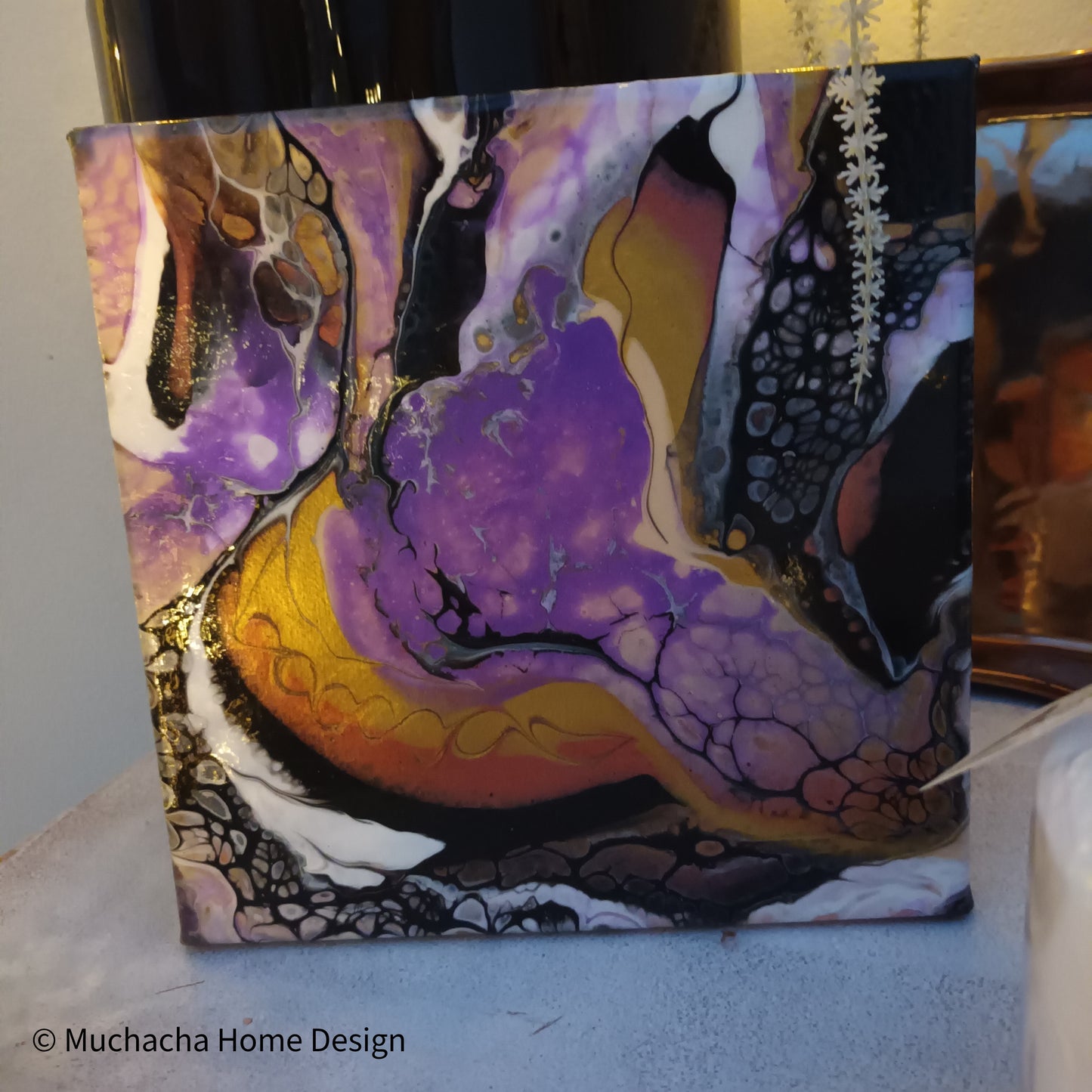 Canvas schilderij - Black&Gold&Purple - Handmade