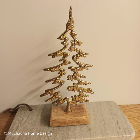 Kerstboom - Metalic Gold - Op houten staander - S