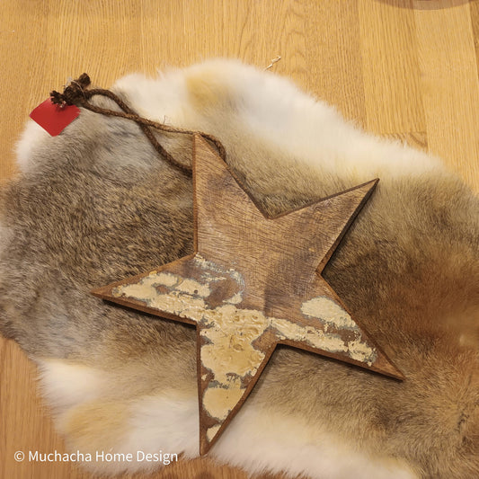 Kerstster - Hout -Old Gold - Met hanger