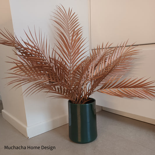 Groene metallic pot H21cm met luxueuze bronzen kunstplant