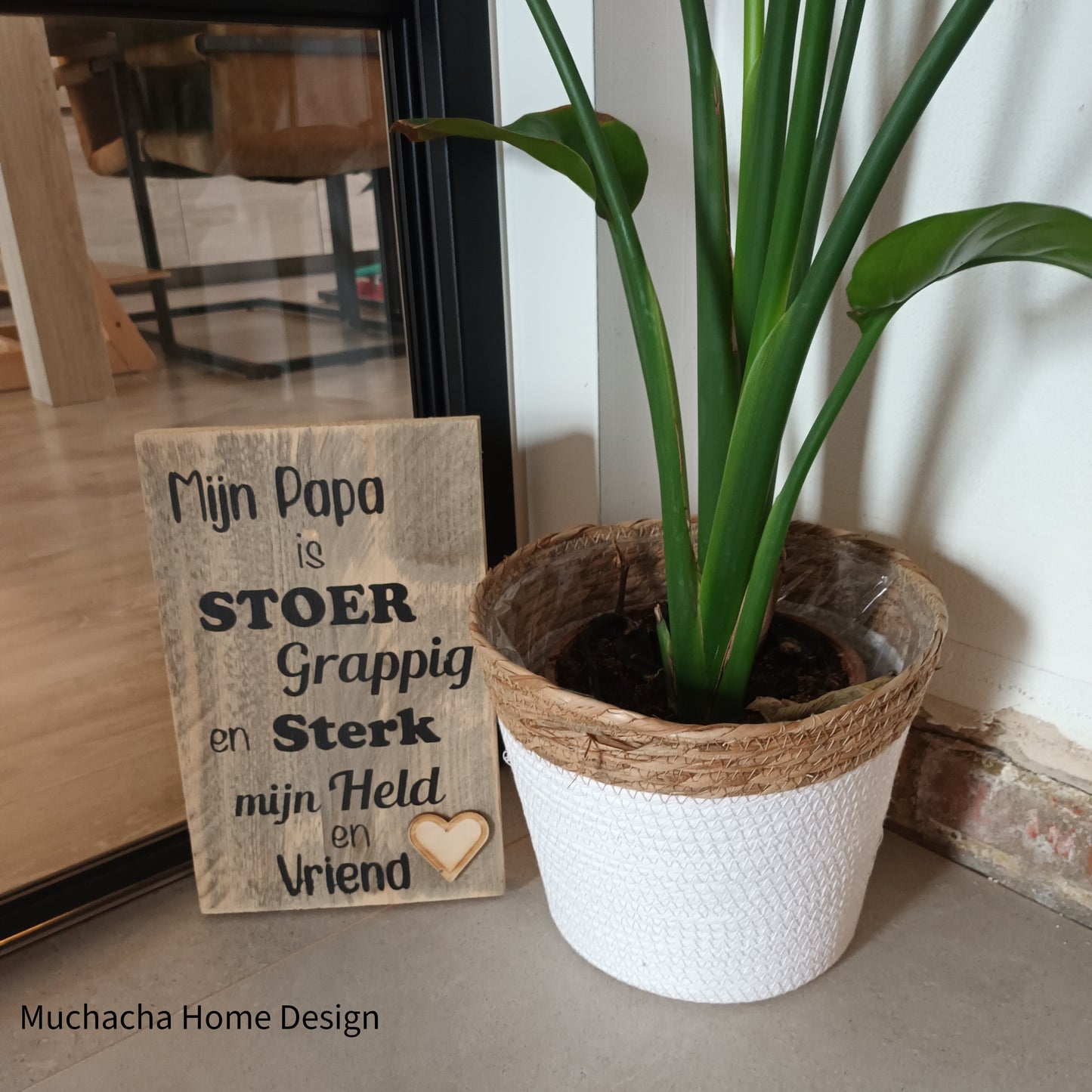 Tekstbord hout - Papa - Stoer- Sterk - Held - Vriend