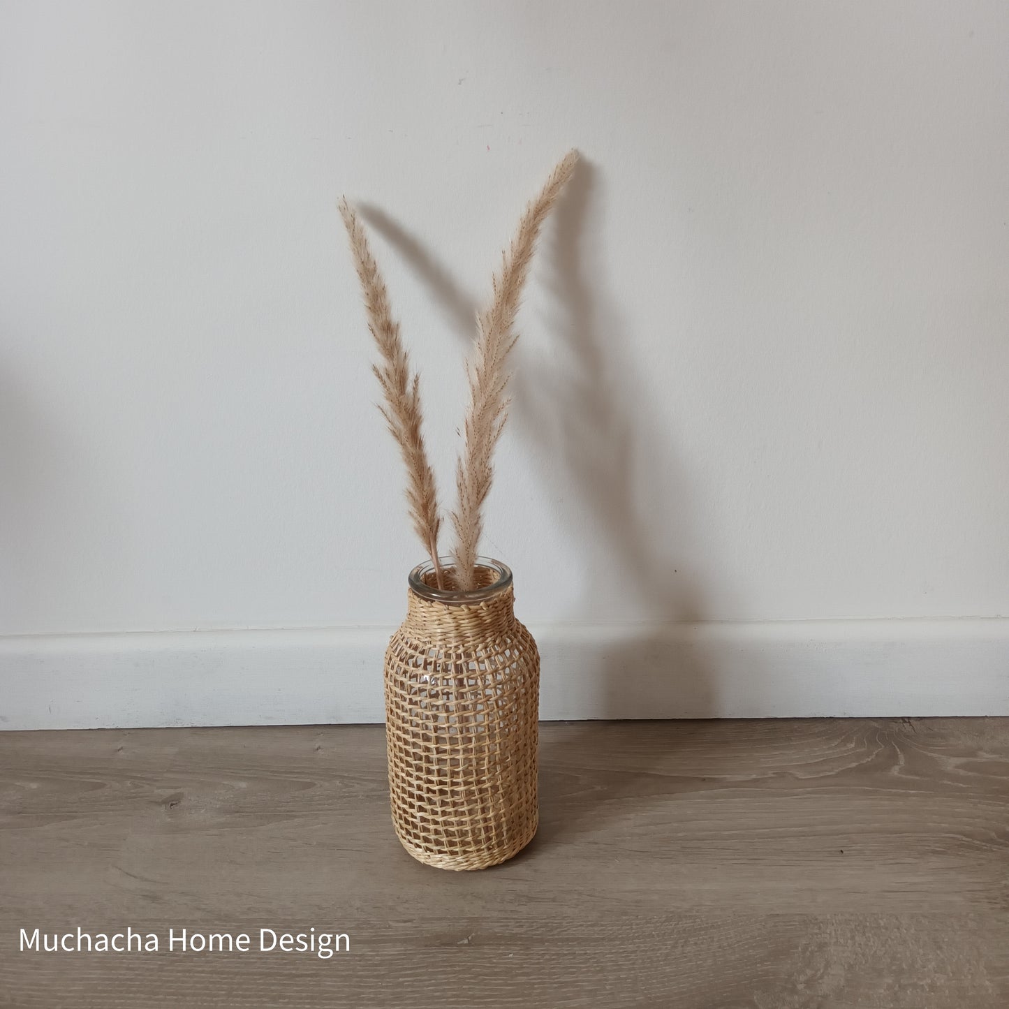 Vaas boho glas met rotan hoes