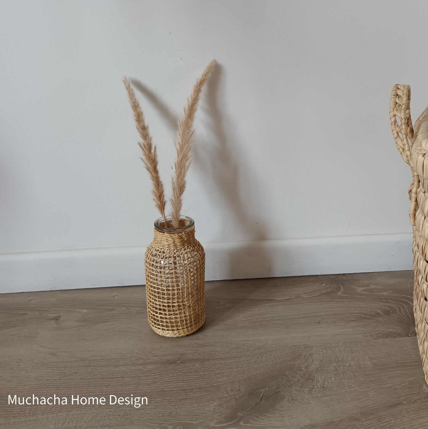 Vaas boho glas met rotan hoes