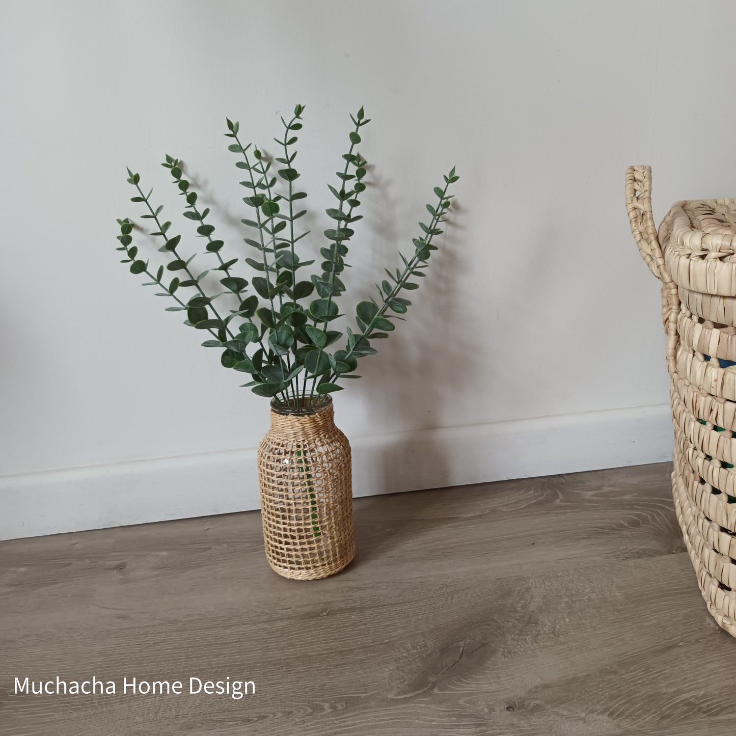 Vaas boho glas met rotan hoes