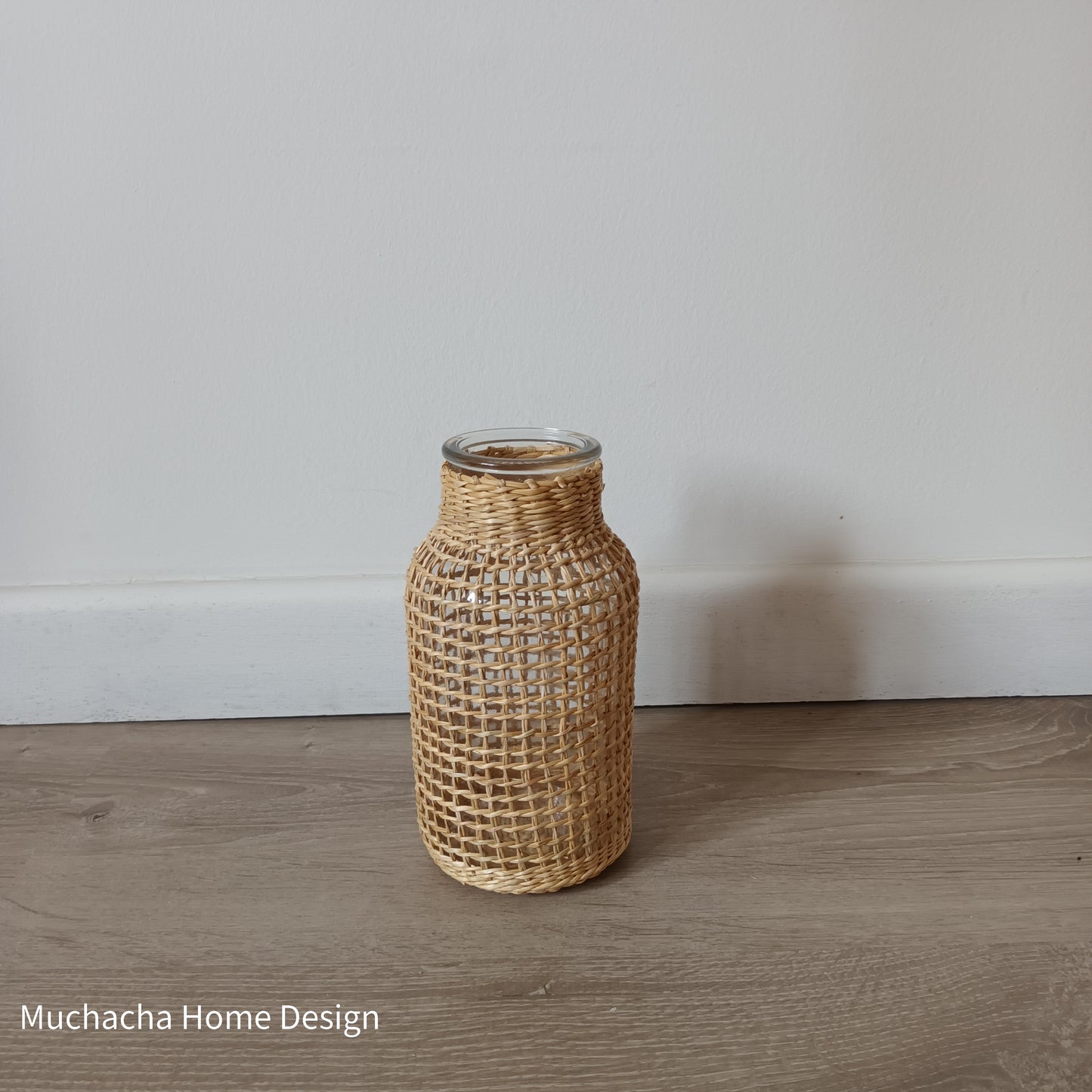 Vaas boho glas met rotan hoes