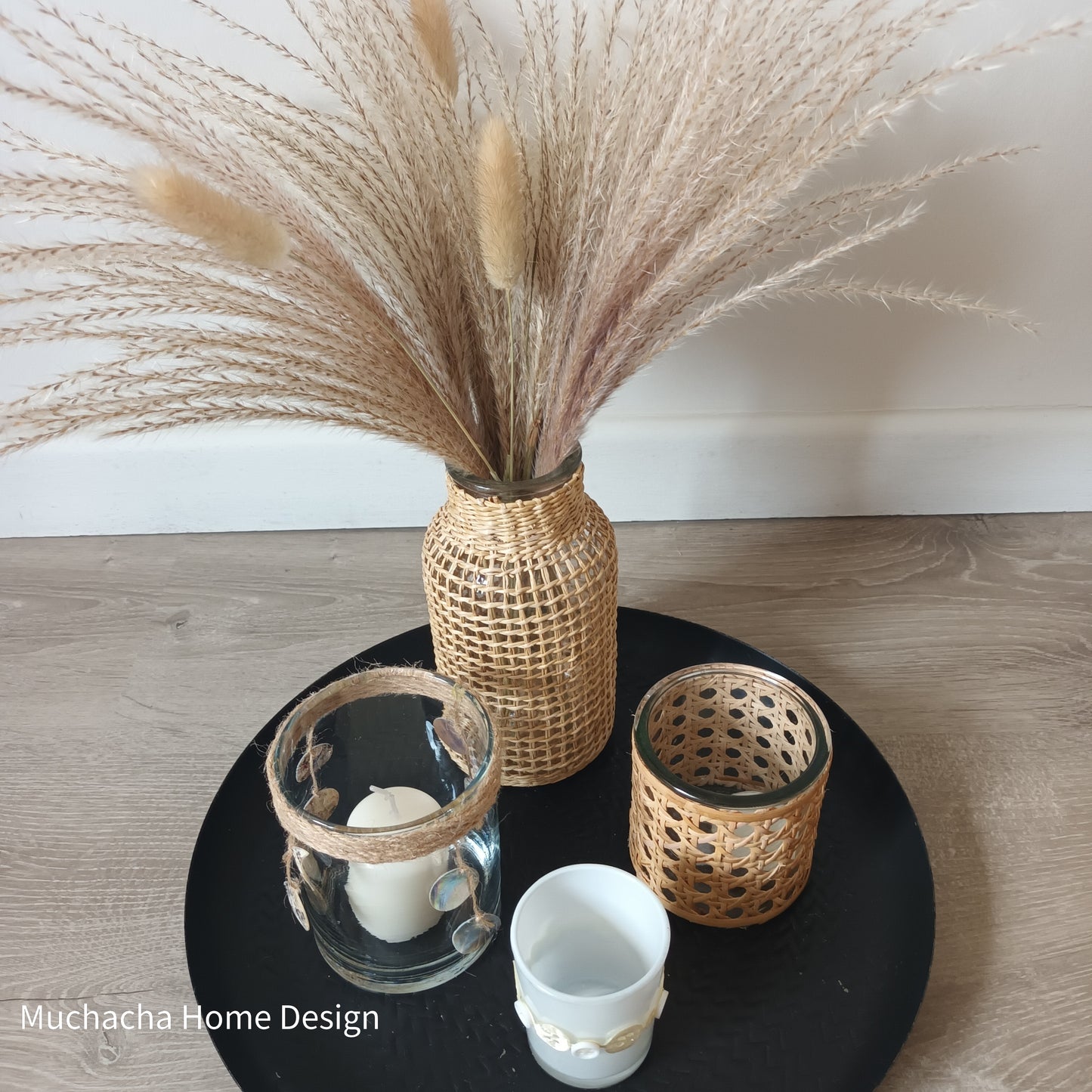 Kaarsenhouder glas en rotan - Boho stijl