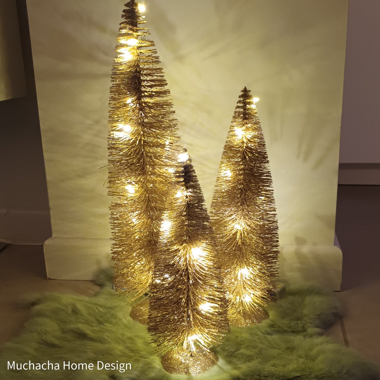 Kerstboom - Goud - Met ledlichtjes en batterijen - L