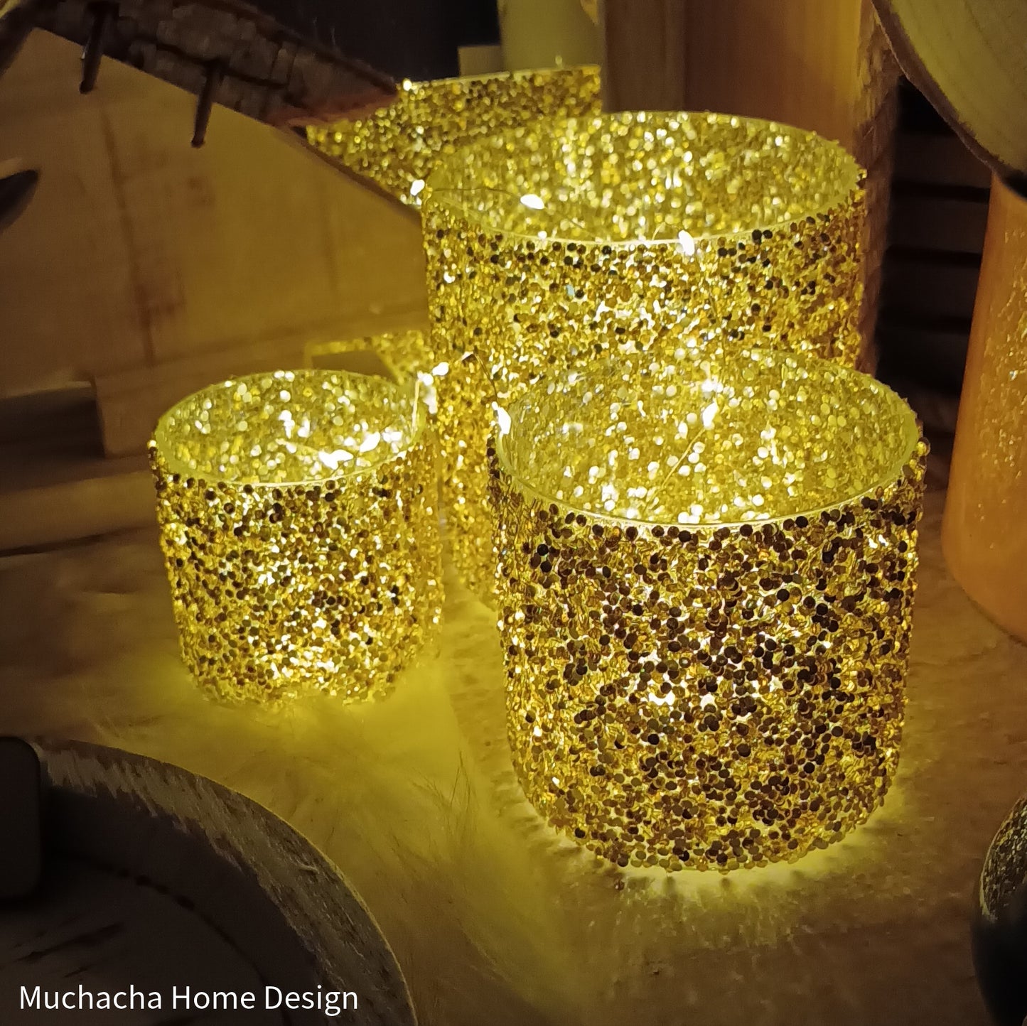 Kaarsenhouders - Set van 3 - Gouden glitter