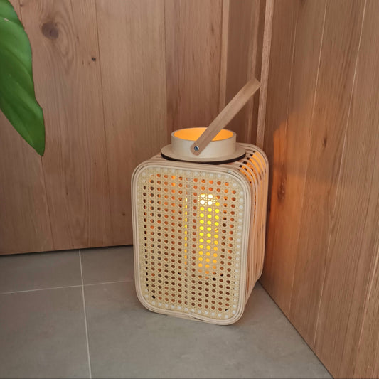 Houten rotan lantaarn L