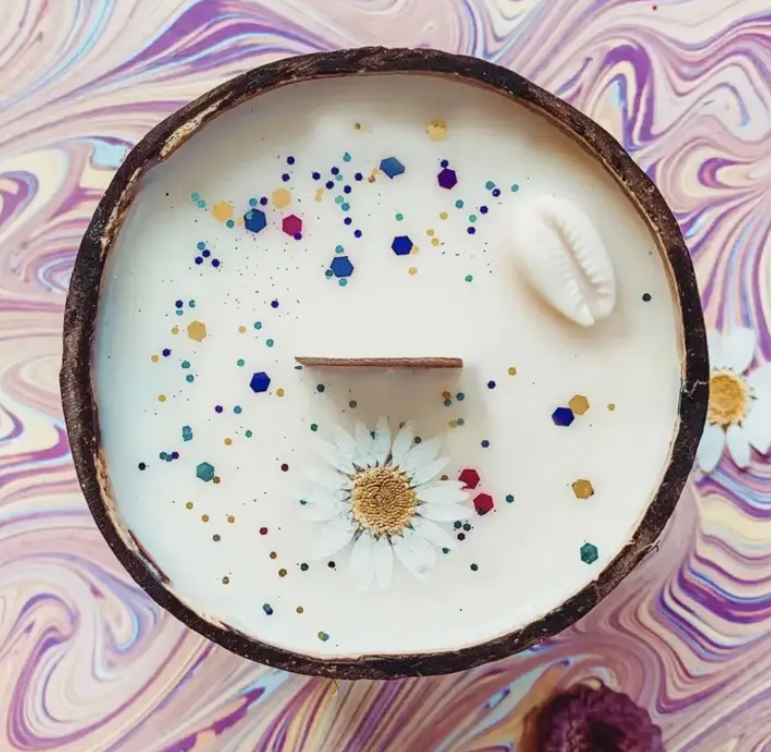 Geurkaars - Kokosnootkaars - Monoï geur - Exotische zomergeur - Unieke cadeaus - Woonaccessoires - Muchacha Home Design - Dendermonde