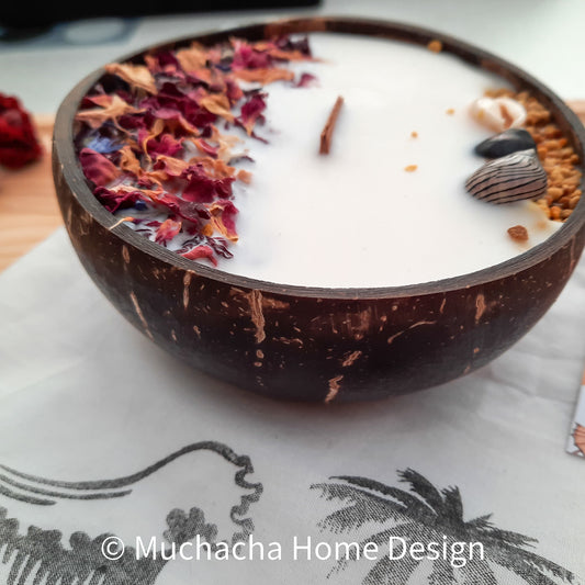 Geurkaars - Met droogbloemen - Kokosschelp - Ecologisch - Handgemaakt