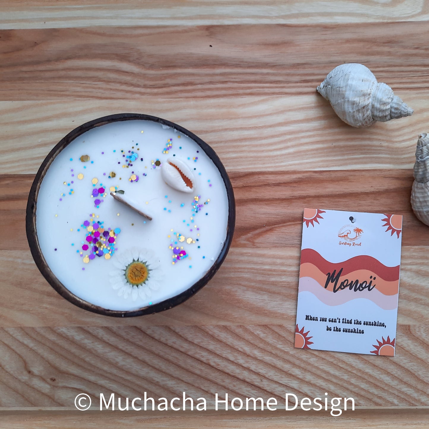 Geurkaars - Kokoskaars - Kokosschelp - Monoï geur - S-  Ecologisch - Handgemaakt