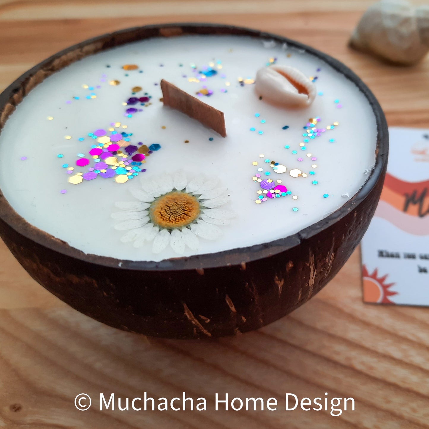 Geurkaars - Kokoskaars - Kokosschelp - Monoï geur - S-  Ecologisch - Handgemaakt