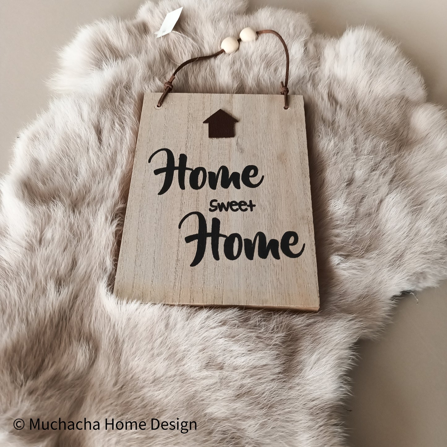 Home Sweet Home houten hanger - Lederen koord